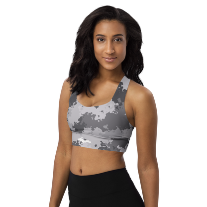 Michigan Upper Peninsula Longline Sports Bra (w/ UP Outline) | Iron Ore Grey