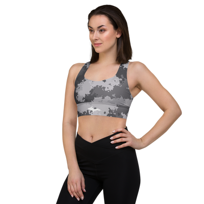 Michigan Upper Peninsula Longline Sports Bra (w/ UP Outline) | Iron Ore Grey