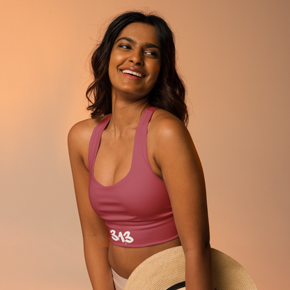 Detroit '313' Longline Sports Bra | Popstar Pink