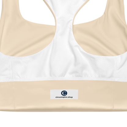 Michigan Upper Peninsula Longline Sports Bra (w/ UP USA Flag) | Champagne White