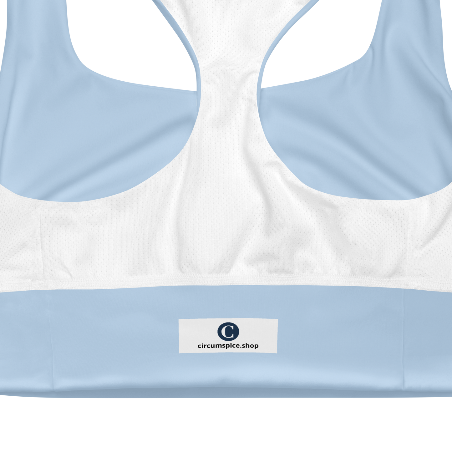 Michigan Upper Peninsula Longline Sports Bra (w/ UP USA Flag) | Light Blue