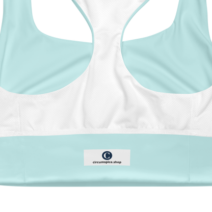 Michigan Upper Peninsula Longline Sports Bra (w/ UP USA Flag) | Cyan