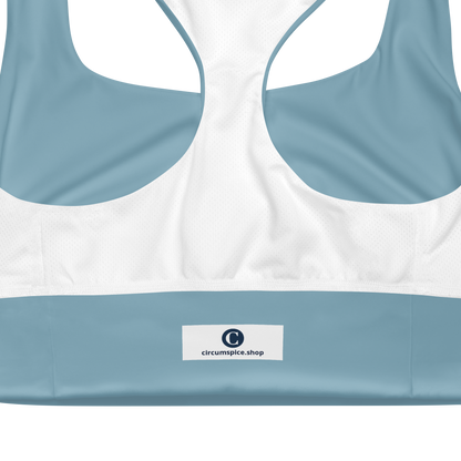 Michigan Upper Peninsula Longline Sports Bra (w/ UP USA Flag) | I Opal Blue