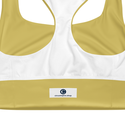 Michigan Upper Peninsula Longline Sports Bra (w/ UP USA Flag) | Plum Yellow