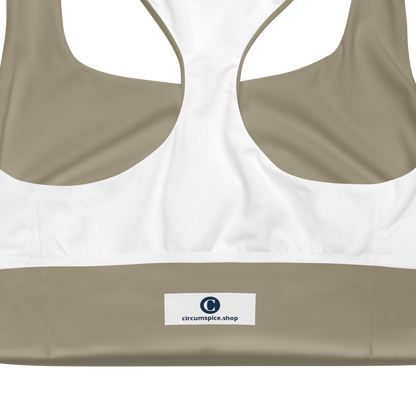 Michigan Upper Peninsula Longline Sports Bra (w/ UP USA Flag) | Petoskey Stone Beige