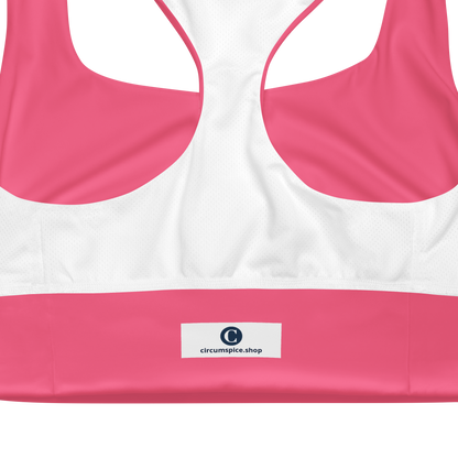 Michigan Upper Peninsula Longline Sports Bra (w/ UP USA Flag) | Rhodochrosite Pink