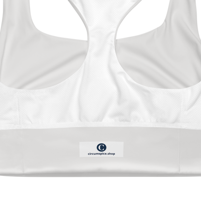 Michigan Upper Peninsula Longline Sports Bra (w/ UP USA Flag) | Birch Bark White