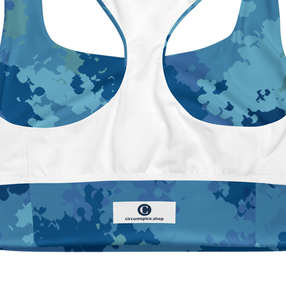 Michigan Upper Peninsula Longline Sports Bra (w/ UP USA Flag) | Great Lakes Camo