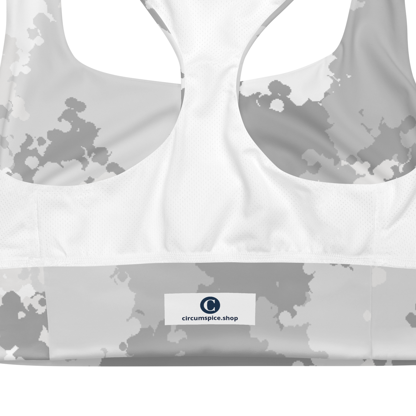 Michigan Upper Peninsula Longline Sports Bra (w/ UP USA Flag) | Snow Camo