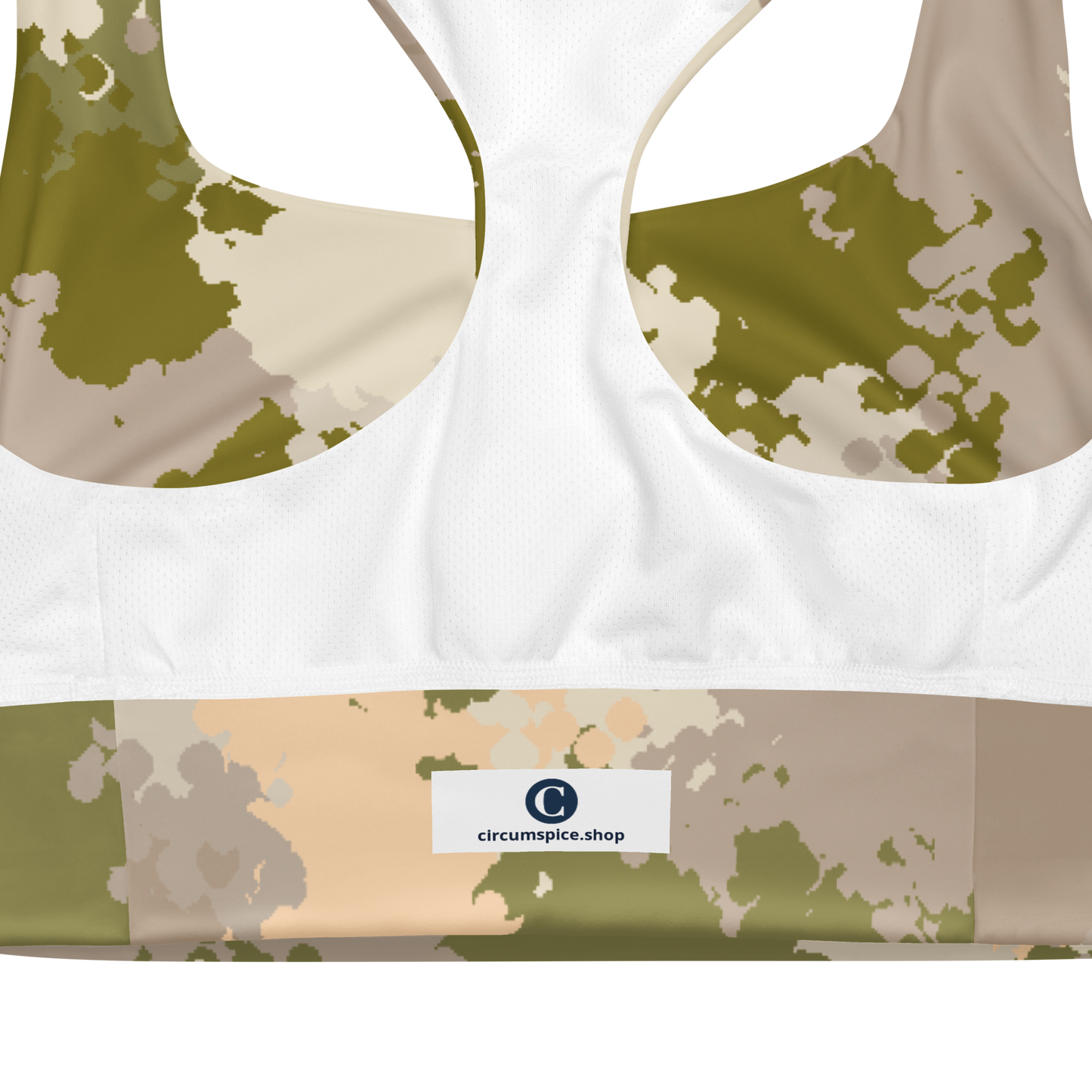 Michigan Upper Peninsula Longline Sports Bra (w/ UP USA Flag) | Rosy Mound Camo