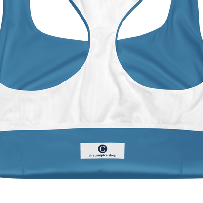 Michigan Upper Peninsula Longline Sports Bra (w/ UP Outline) | Lake Michigan Blue