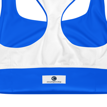 Michigan Upper Peninsula Longline Sports Bra (w/ UP Outline) | Motor Town Blue