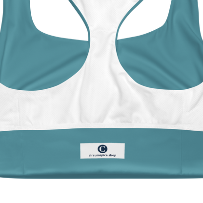 Michigan Upper Peninsula Longline Sports Bra (w/ UP Outline) | Lake Huron Blue