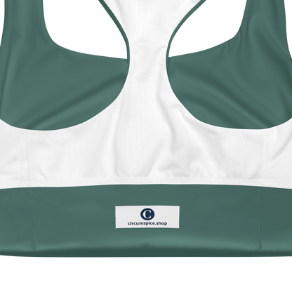 Michigan Upper Peninsula Longline Sports Bra (w/ UP Outline) | Copper Green