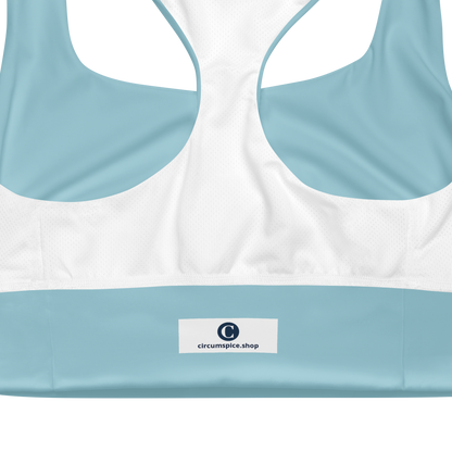 Michigan Upper Peninsula Longline Sports Bra (w/ UP Outline) | '58 Caddie Blue