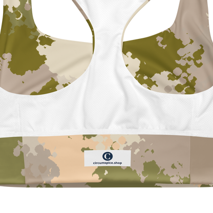 Michigan Upper Peninsula Longline Sports Bra (w/ UP Outline) | Rosy Mound Camo