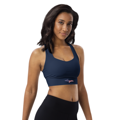 Michigan Upper Peninsula Longline Sports Bra (w/ UP USA Flag Outline) | Navy