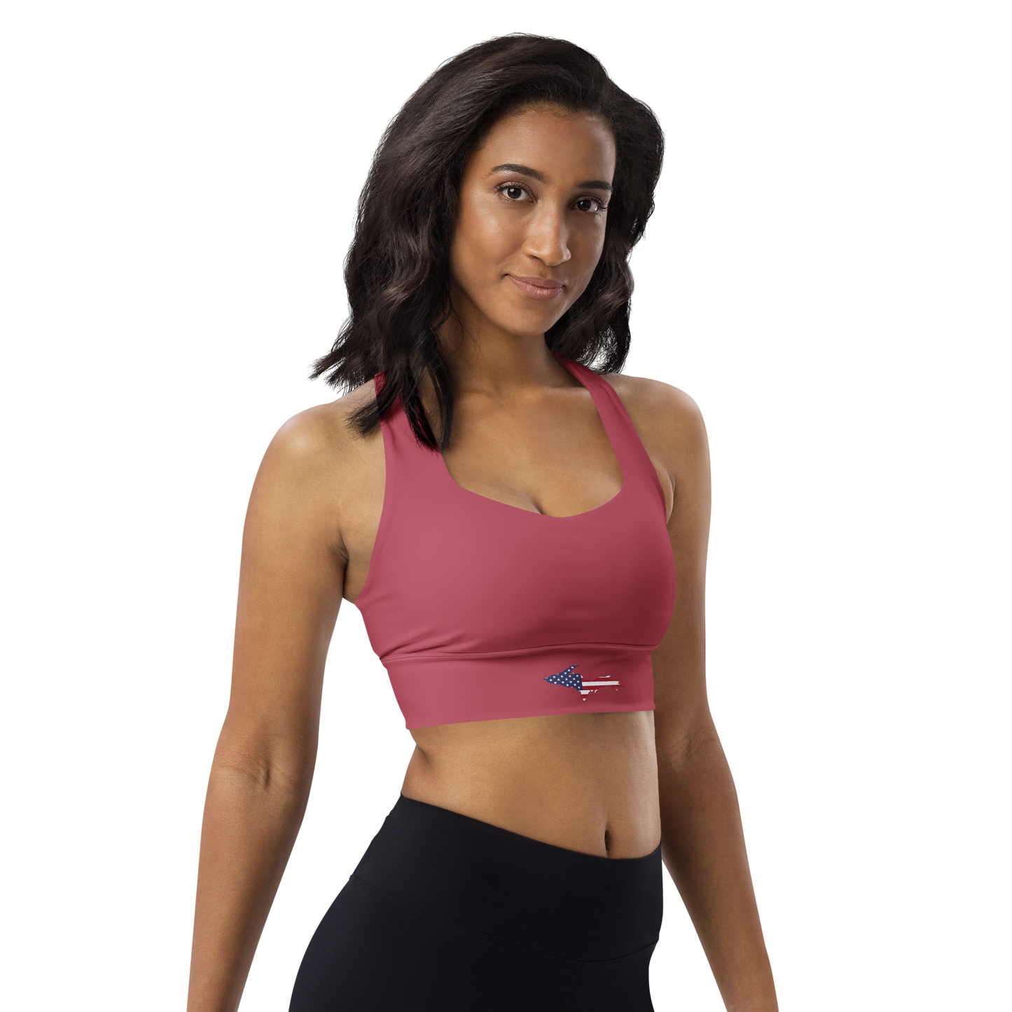 Michigan Upper Peninsula Longline Sports Bra (w/ UP USA Flag) | Popstar Pink