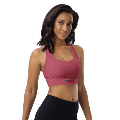 Michigan Upper Peninsula Longline Sports Bra (w/ UP USA Flag) | Popstar Pink