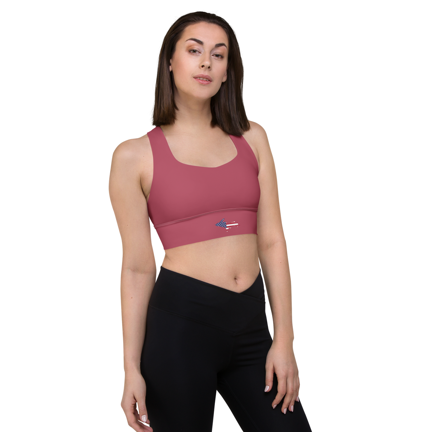 Michigan Upper Peninsula Longline Sports Bra (w/ UP USA Flag) | Popstar Pink