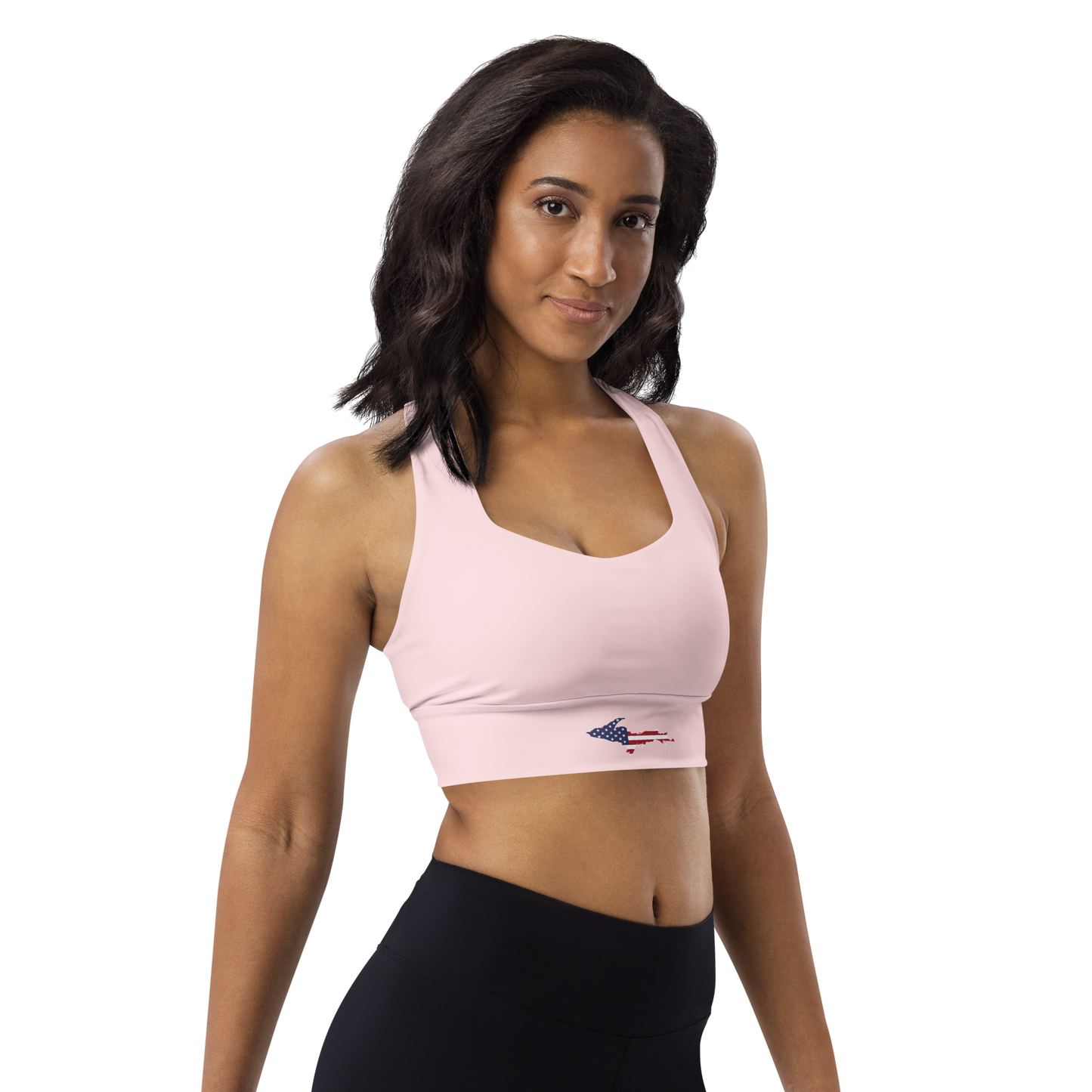 Michigan Upper Peninsula Longline Sports Bra (w/ UP USA Flag) | Pale Pink