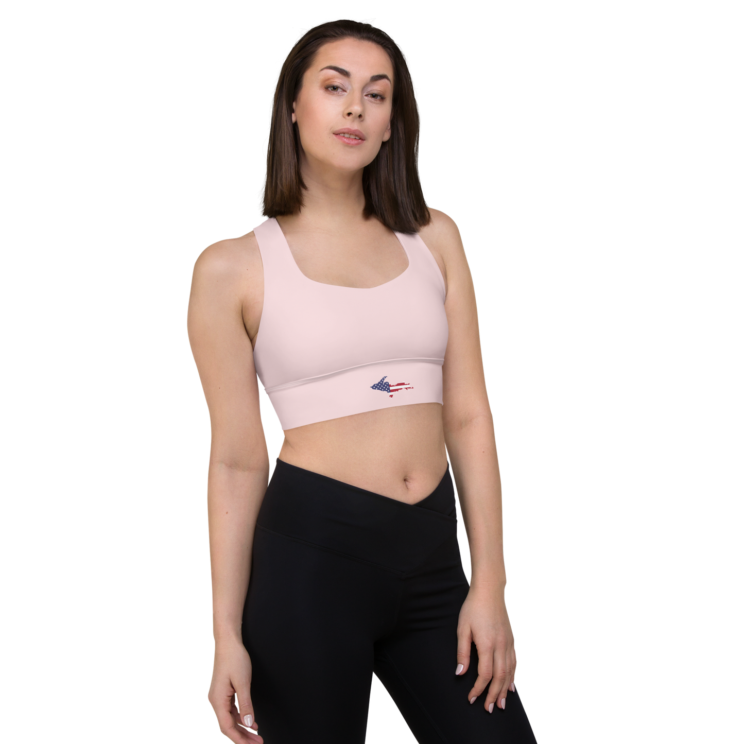 Michigan Upper Peninsula Longline Sports Bra (w/ UP USA Flag) | Pale Pink