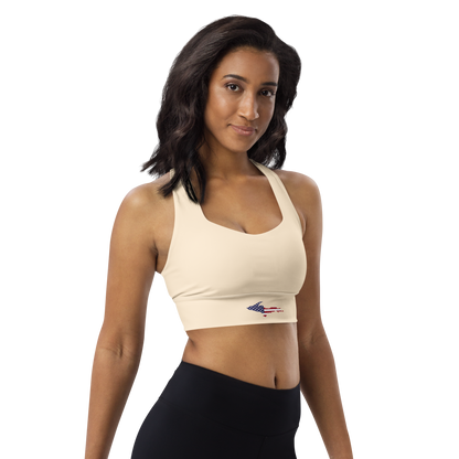 Michigan Upper Peninsula Longline Sports Bra (w/ UP USA Flag) | Champagne White