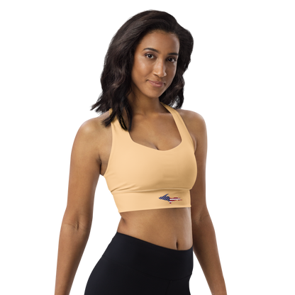 Michigan Upper Peninsula Longline Sports Bra (w/ UP USA Flag) | Pale Apricot