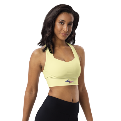 Michigan Upper Peninsula Longline Sports Bra (w/ UP USA Flag) | Canary Yellow