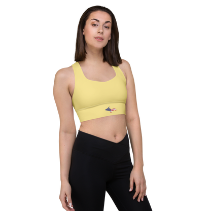 Michigan Upper Peninsula Longline Sports Bra (w/ UP USA Flag) | Cherry Yellow