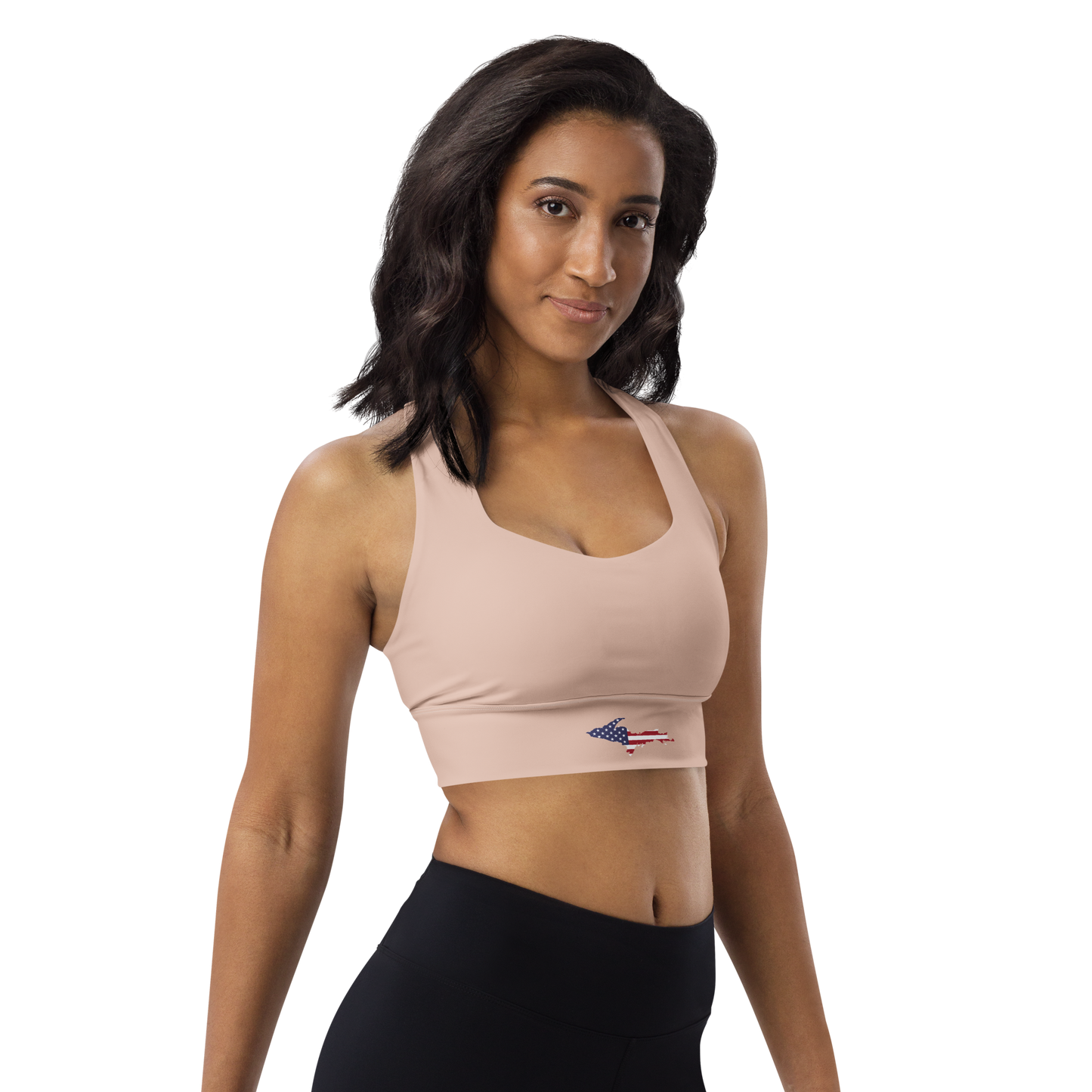 Michigan Upper Peninsula Longline Sports Bra (w/ UP USA Flag) | Rose Gold