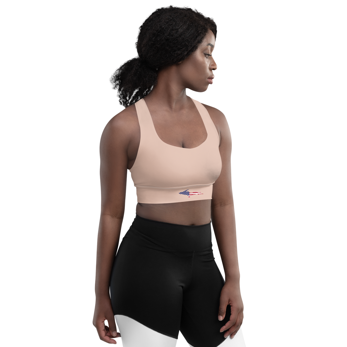 Michigan Upper Peninsula Longline Sports Bra (w/ UP USA Flag) | Rose Gold