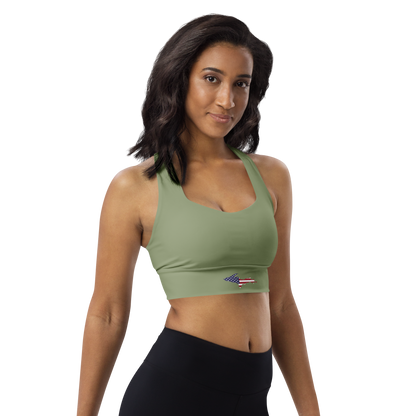 Michigan Upper Peninsula Longline Sports Bra (w/ UP USA Flag) | Beachgrass Green