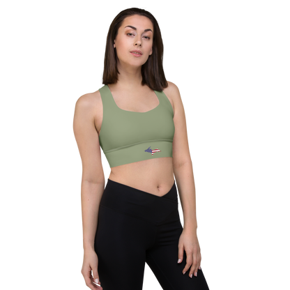 Michigan Upper Peninsula Longline Sports Bra (w/ UP USA Flag) | Beachgrass Green