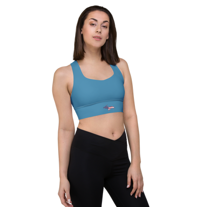 Michigan Upper Peninsula Longline Sports Bra (w/ UP USA Flag) | Lake Michigan Blue