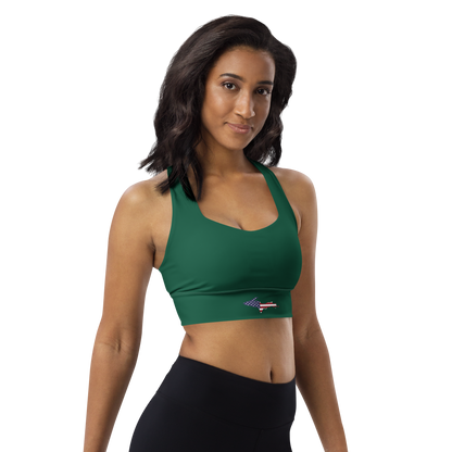 Michigan Upper Peninsula Longline Sports Bra (w/ UP USA Flag) | Superior Green