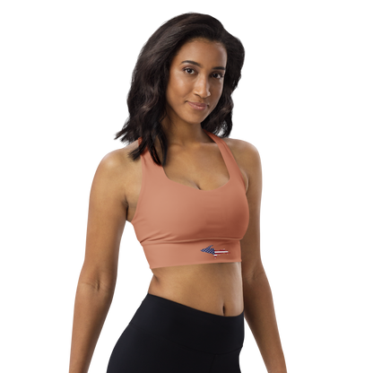 Michigan Upper Peninsula Longline Sports Bra (w/ UP USA Flag) | Copper Color