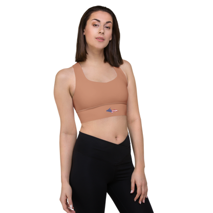 Michigan Upper Peninsula Longline Sports Bra (w/ UP USA Flag) | Copper Color