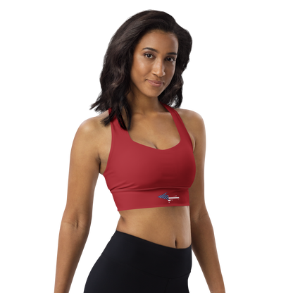 Michigan Upper Peninsula Longline Sports Bra (w/ UP USA Flag) | Thimbleberry Red