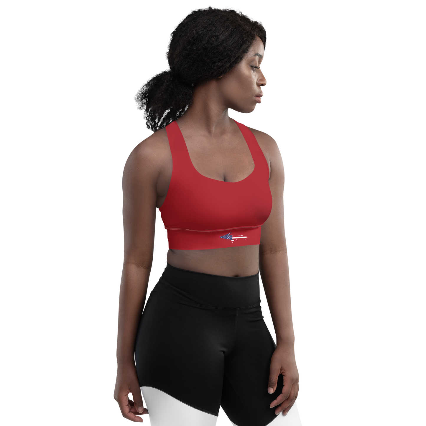 Michigan Upper Peninsula Longline Sports Bra (w/ UP USA Flag) | Thimbleberry Red