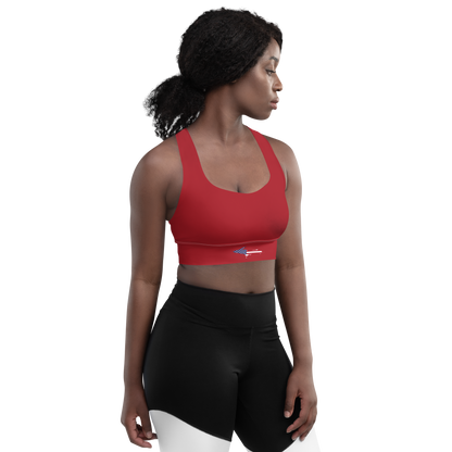 Michigan Upper Peninsula Longline Sports Bra (w/ UP USA Flag) | Thimbleberry Red