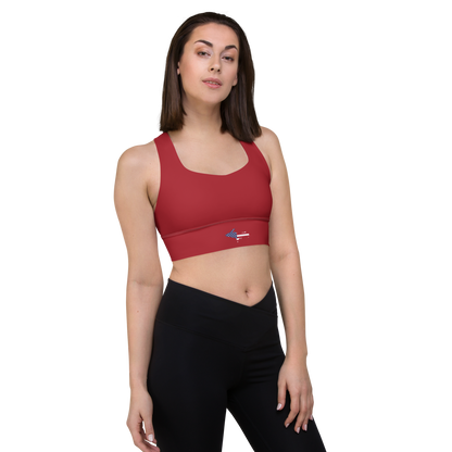 Michigan Upper Peninsula Longline Sports Bra (w/ UP USA Flag) | Thimbleberry Red