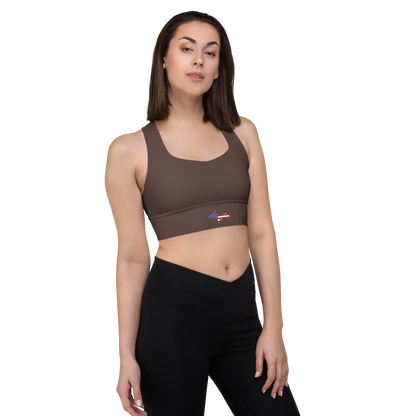 Michigan Upper Peninsula Longline Sports Bra (w/ UP USA Flag) | Hickory Color