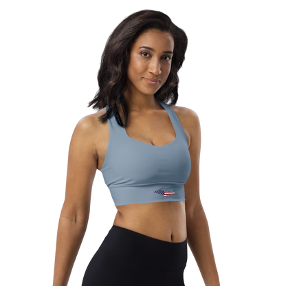 Michigan Upper Peninsula Longline Sports Bra (w/ UP USA Flag) | B-24 Grey