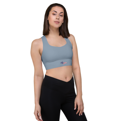 Michigan Upper Peninsula Longline Sports Bra (w/ UP USA Flag) | B-24 Grey