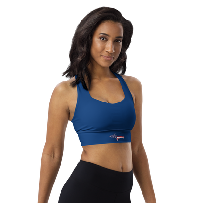 Michigan Upper Peninsula Longline Sports Bra (w/ UP USA Flag) | Dearborn Blue