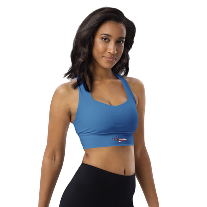 Michigan Upper Peninsula Longline Sports Bra (w/ UP USA Flag) | Lake Superior Blue