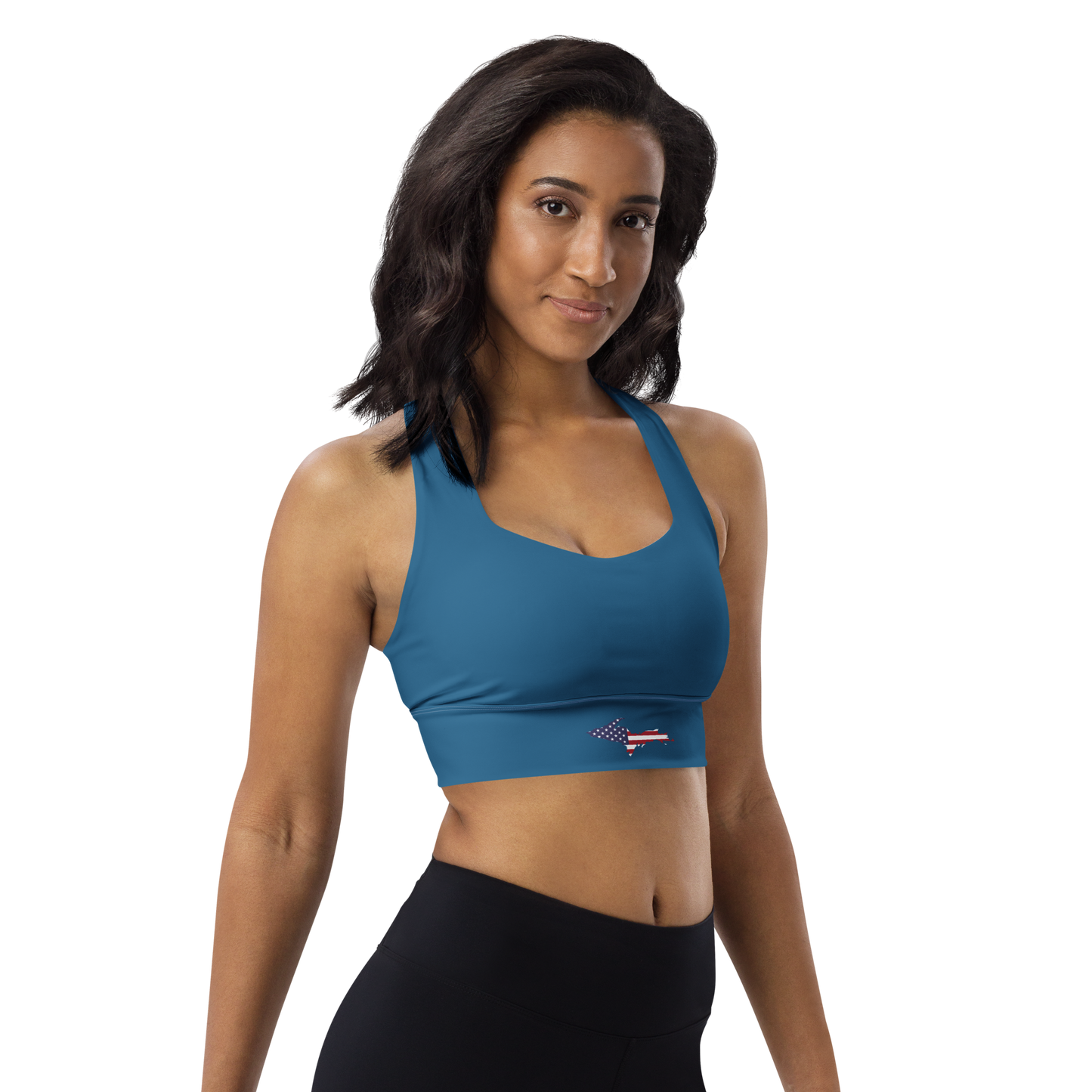 Michigan Upper Peninsula Longline Sports Bra (w/ UP USA Flag) | Blueberry