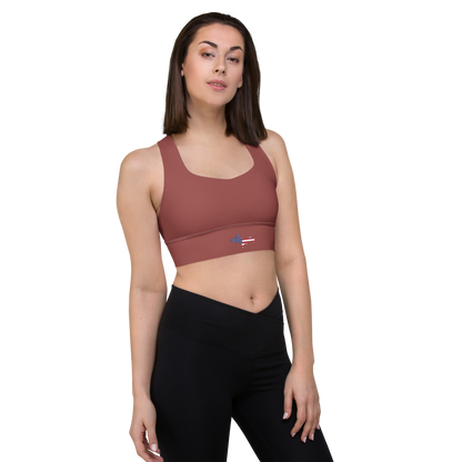 Michigan Upper Peninsula Longline Sports Bra (w/ UP USA Flag) | Ore Dock Red