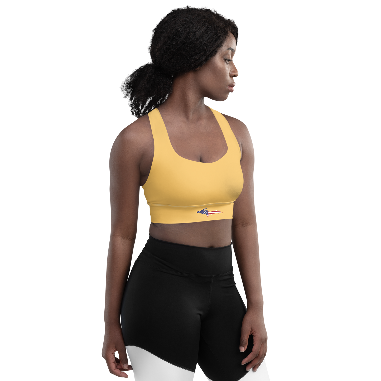 Michigan Upper Peninsula Longline Sports Bra (w/ UP USA Flag) | Citrine